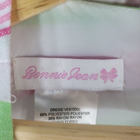 Bonnie Jean Girls Stripe Dress Pink Green SZ 10 Zip Wide Pleat Sleeveless Easter - Picture 7 of 8